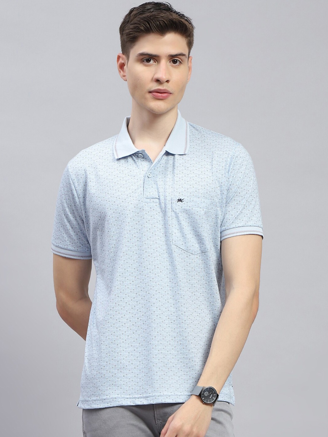 

Monte Carlo Self Design Polo Collar Cotton Regular Fit T-shirt, Blue