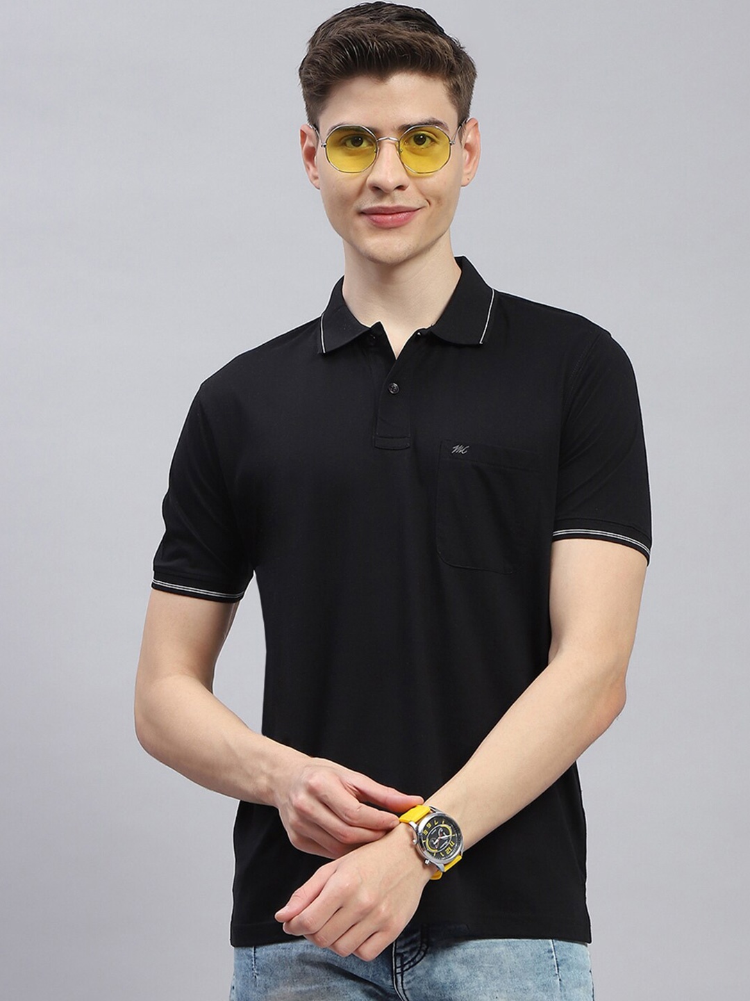 

Monte Carlo Polo Collar Short Sleeves Cotton Regular Fit T-shirt, Black