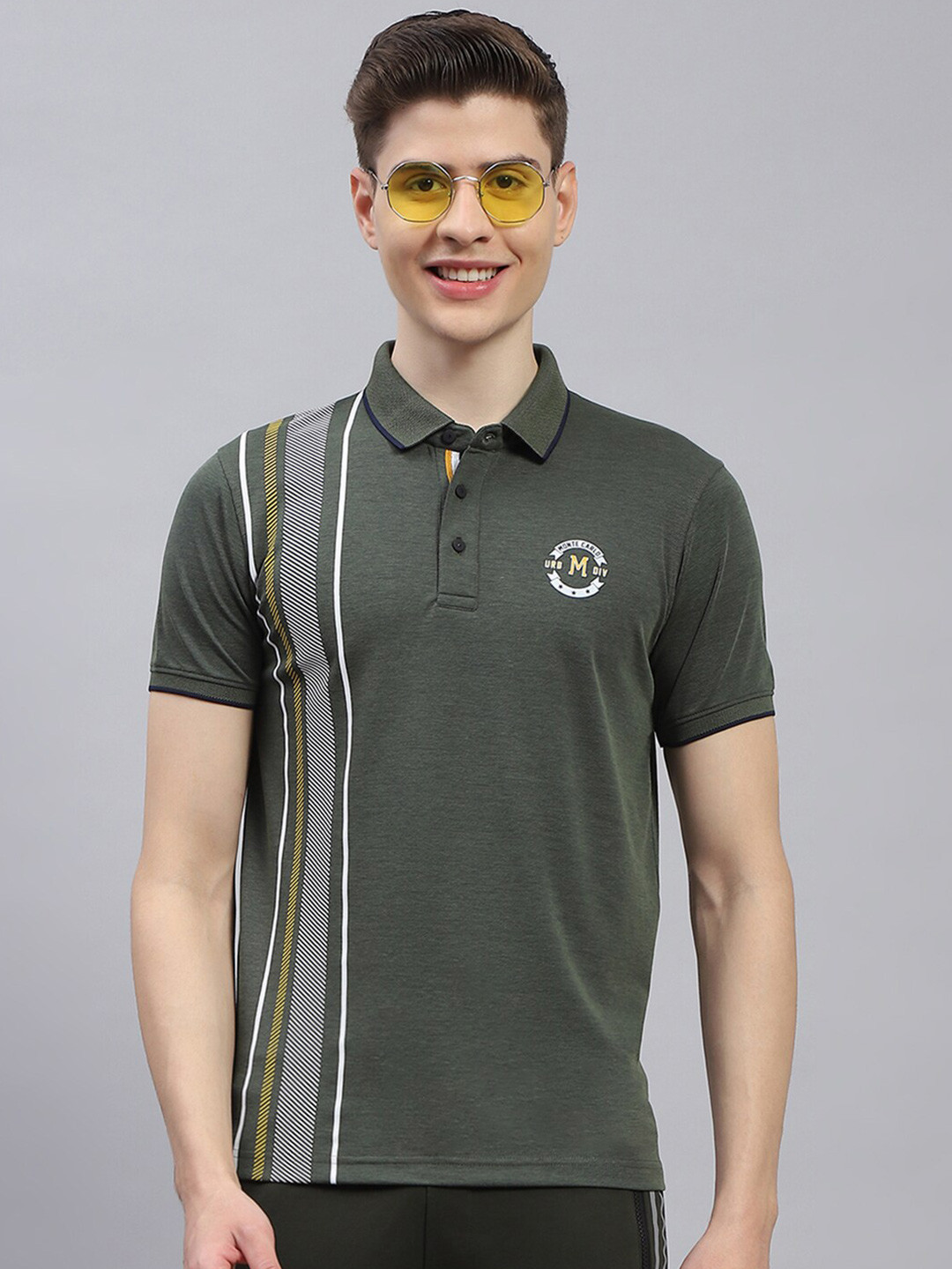 

Monte Carlo Striped Polo Collar Cotton Regular Fit T-shirt, Olive