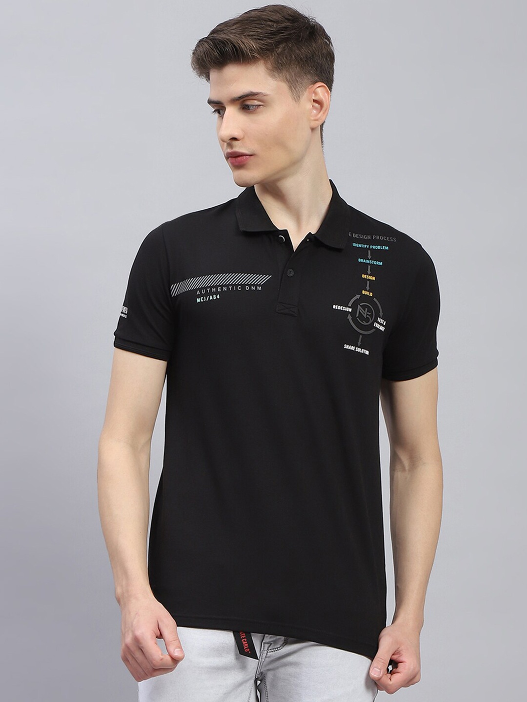 

Monte Carlo Typography Printed Polo Collar Cotton Regular Fit T-shirt, Black