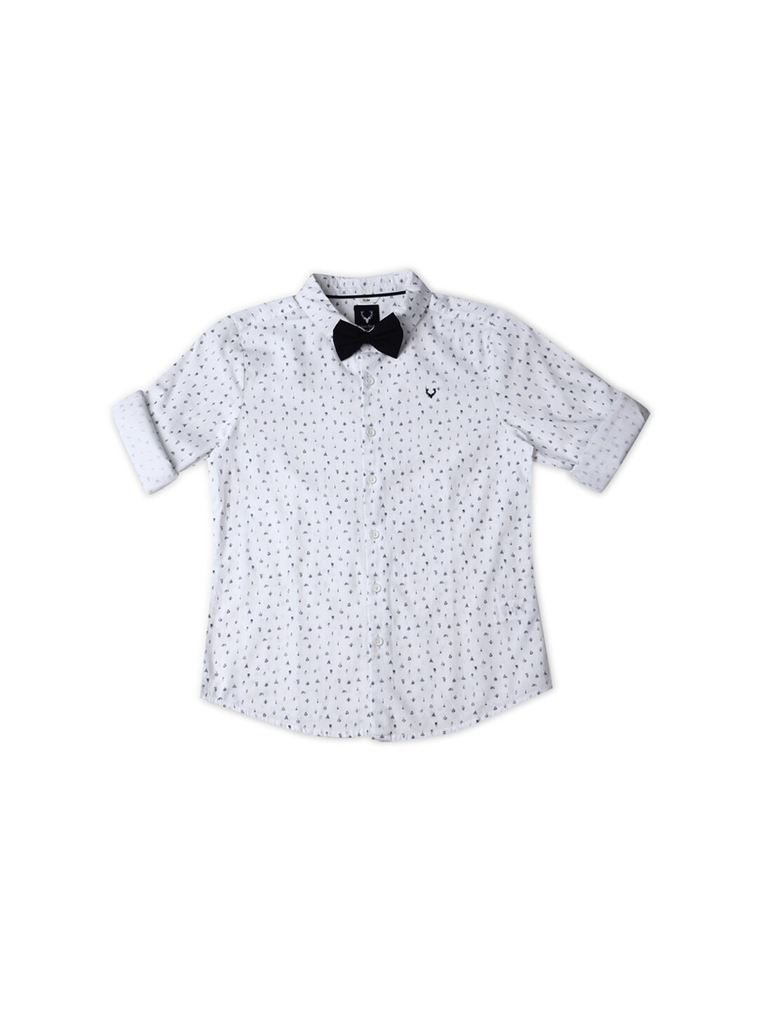 

Allen Solly Junior Boys Slim Fit Spread Collar Long Roll-Up Sleeves Printed Party Shirt, White