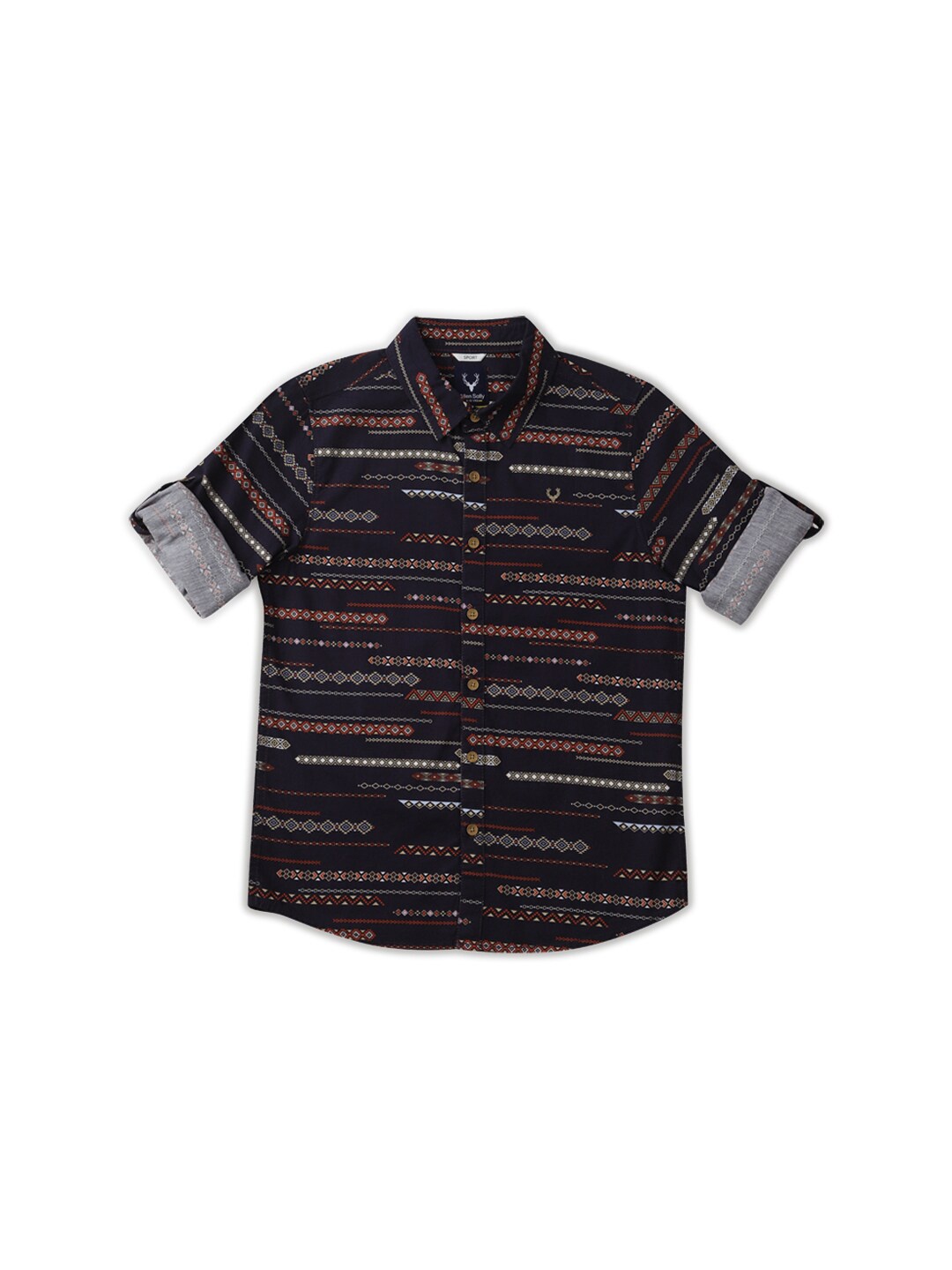 Allen Solly Junior Boys Slim Fit Ethnic Motifs Printed Cotton Casual Shirt, Black