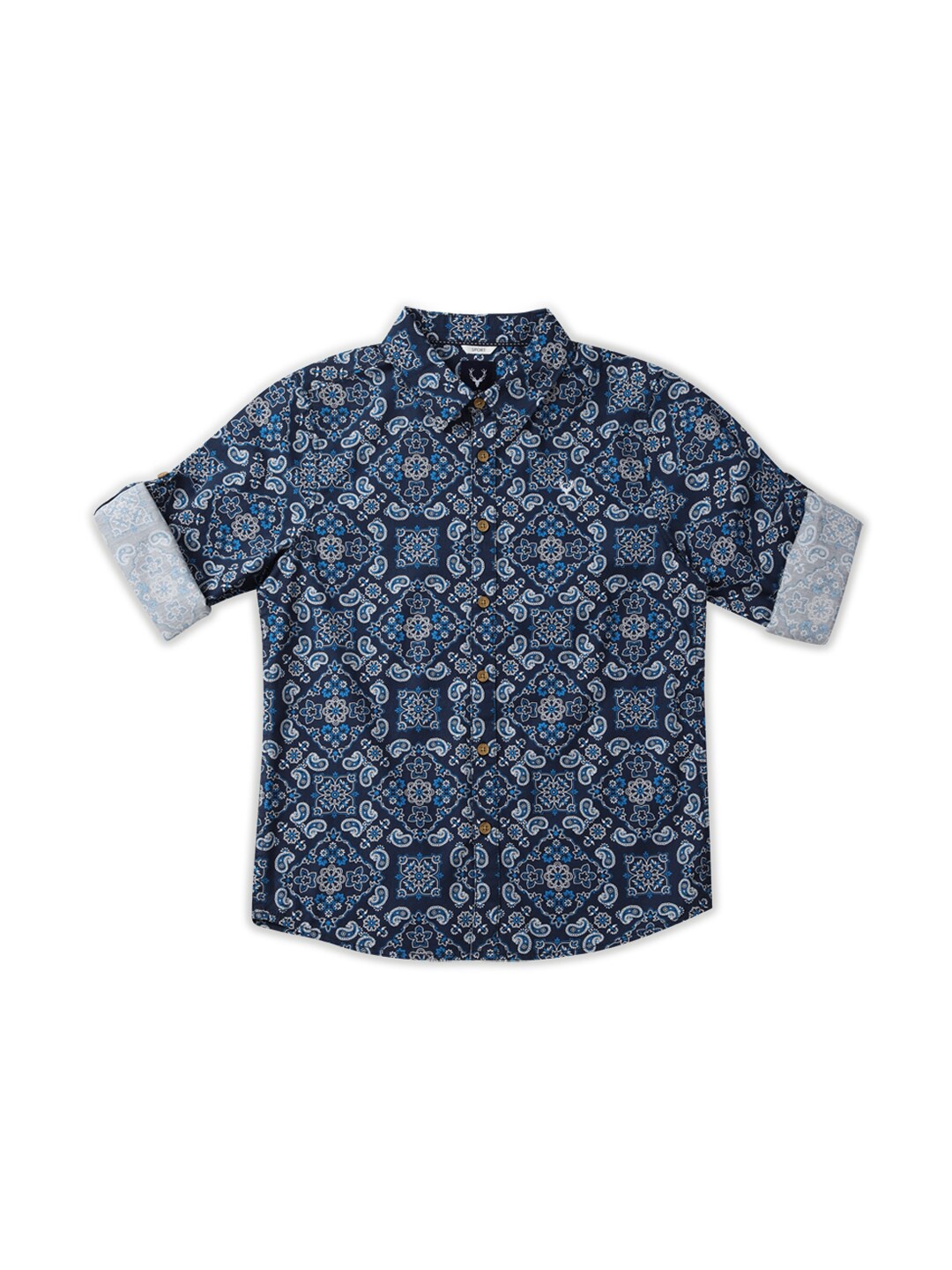 

Allen Solly Junior Boys Slim Fit Ethnic Motifs Printed Cotton Casual Shirt, Blue