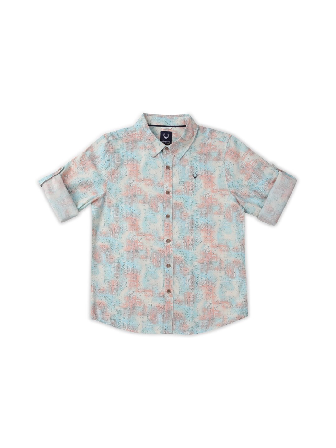 

Allen Solly Junior Boys Slim Fit Abstract Printed Spread Collar Roll-Up Sleeves Shirt, Pink