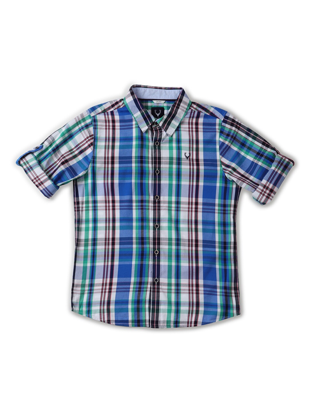 

Allen Solly Junior Boys Slim Fit Tartan Checks Spread Collar Roll-Up Sleeves Casual Shirt, Blue