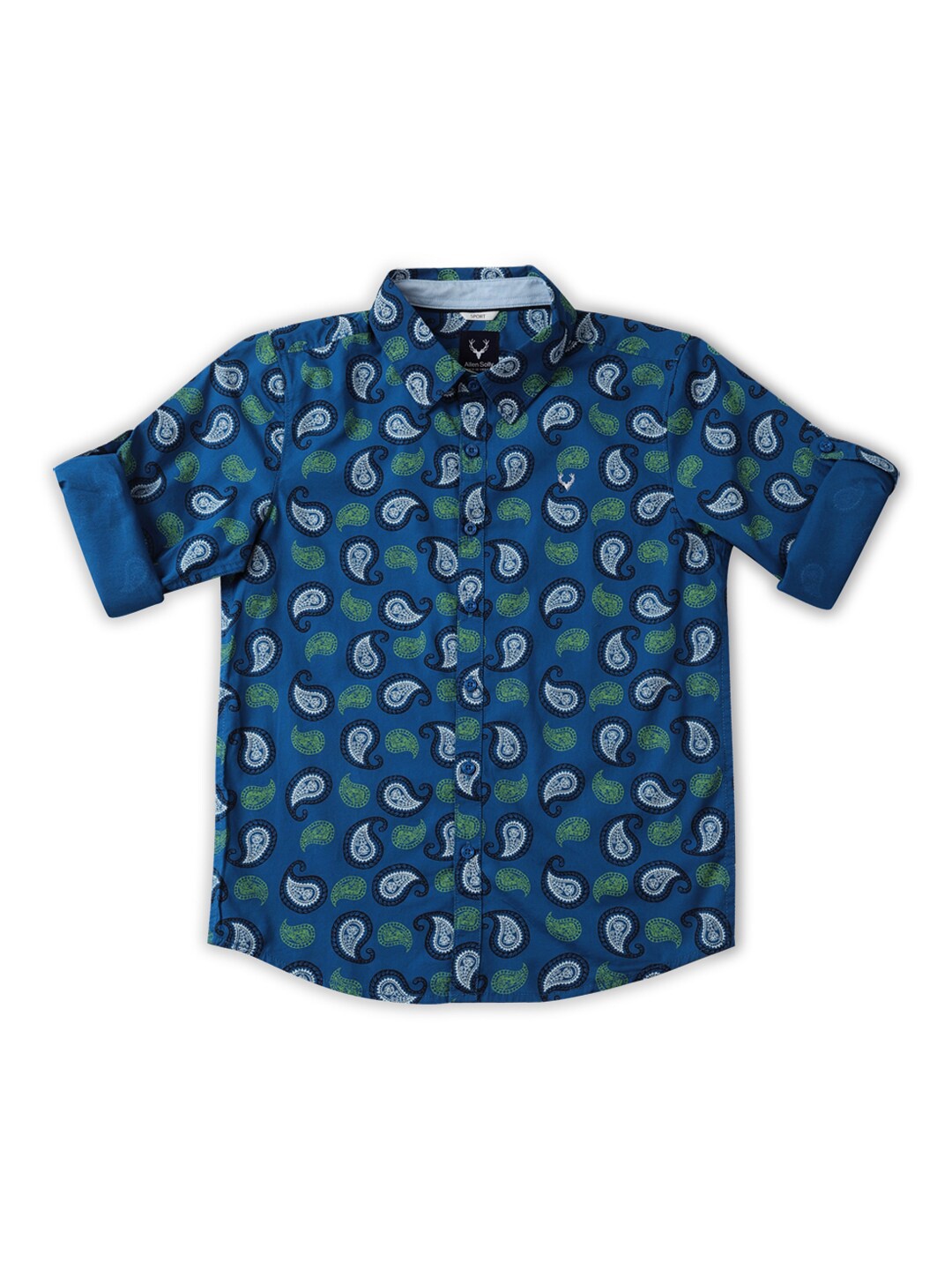 

Allen Solly Junior Boys Slim Fit Ethnic Printed Spread Collar Roll-Up Sleeves Casual Shirt, Blue