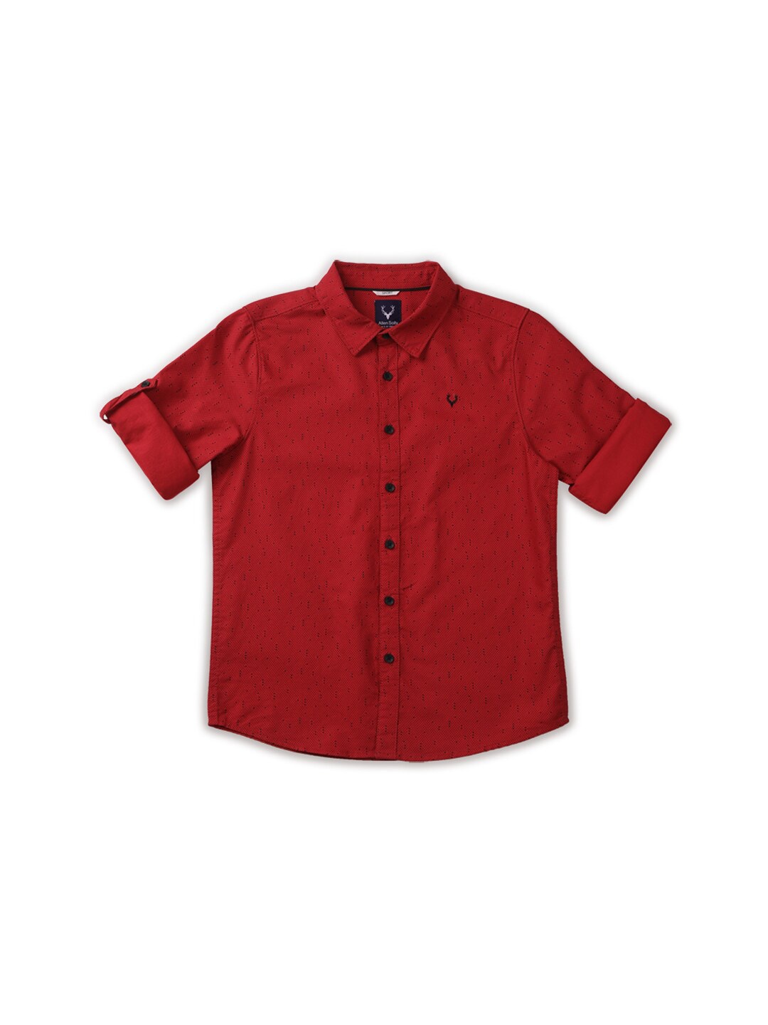 

Allen Solly Junior Boys Slim Fit Spread Collar Long Roll-Up Sleeves Casual Shirt, Red