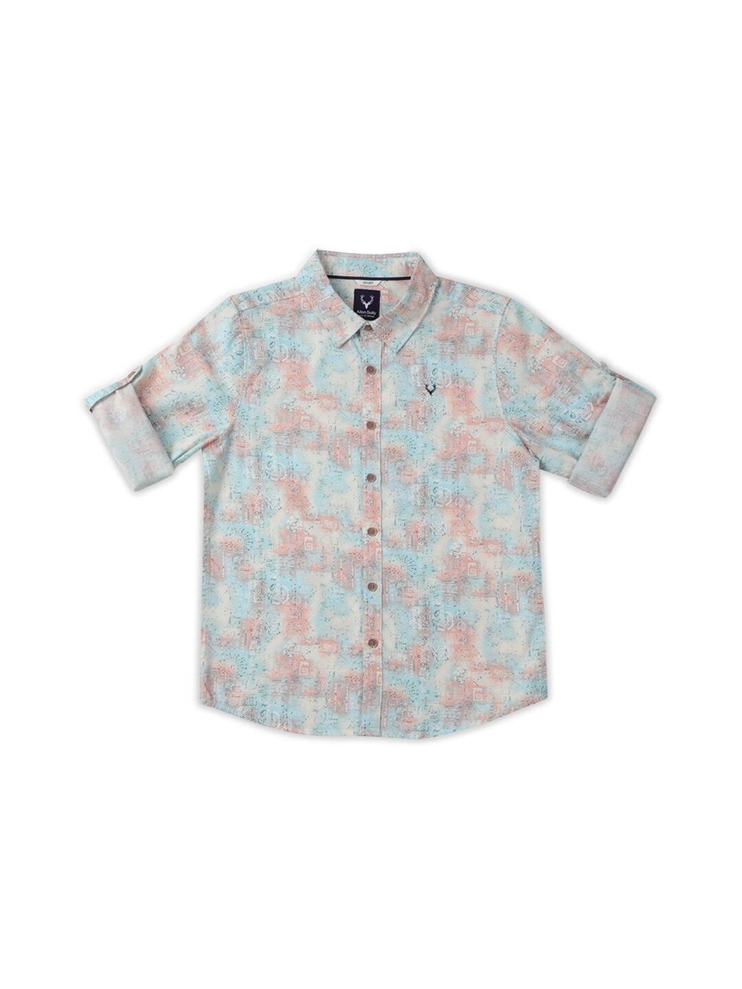 

Allen Solly Junior Boys Slim Fit Printed Spread Collar Roll-Up Sleeves Casual Shirt, Blue