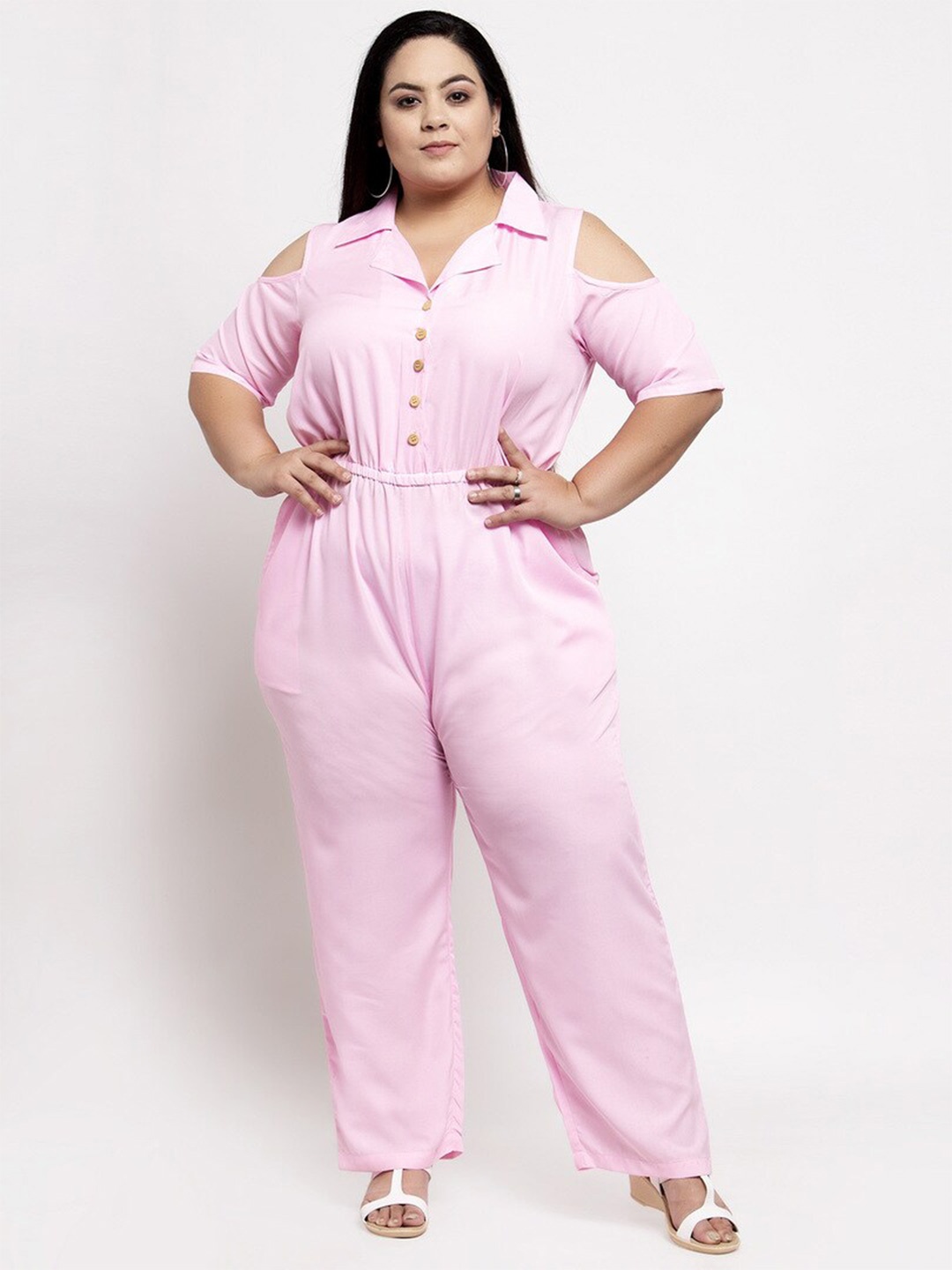 

Flambeur Plus Size Basic Jumpsuit, Pink