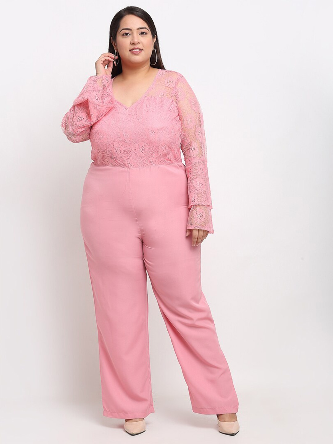 

Flambeur Plus Size Self Design Basic Jumpsuit, Pink