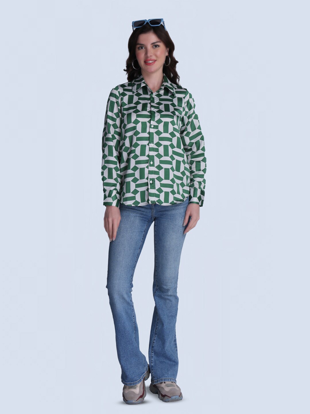

Orchid Blues Spread Collar Long Sleeves Comfort Abstract Printed Casual Shirt, Green