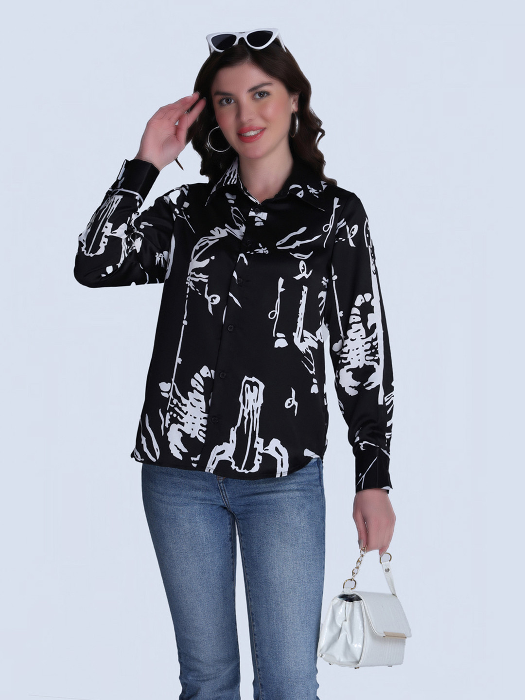 

Orchid Blues Women Comfort Opaque Printed Casual Shirt, Black