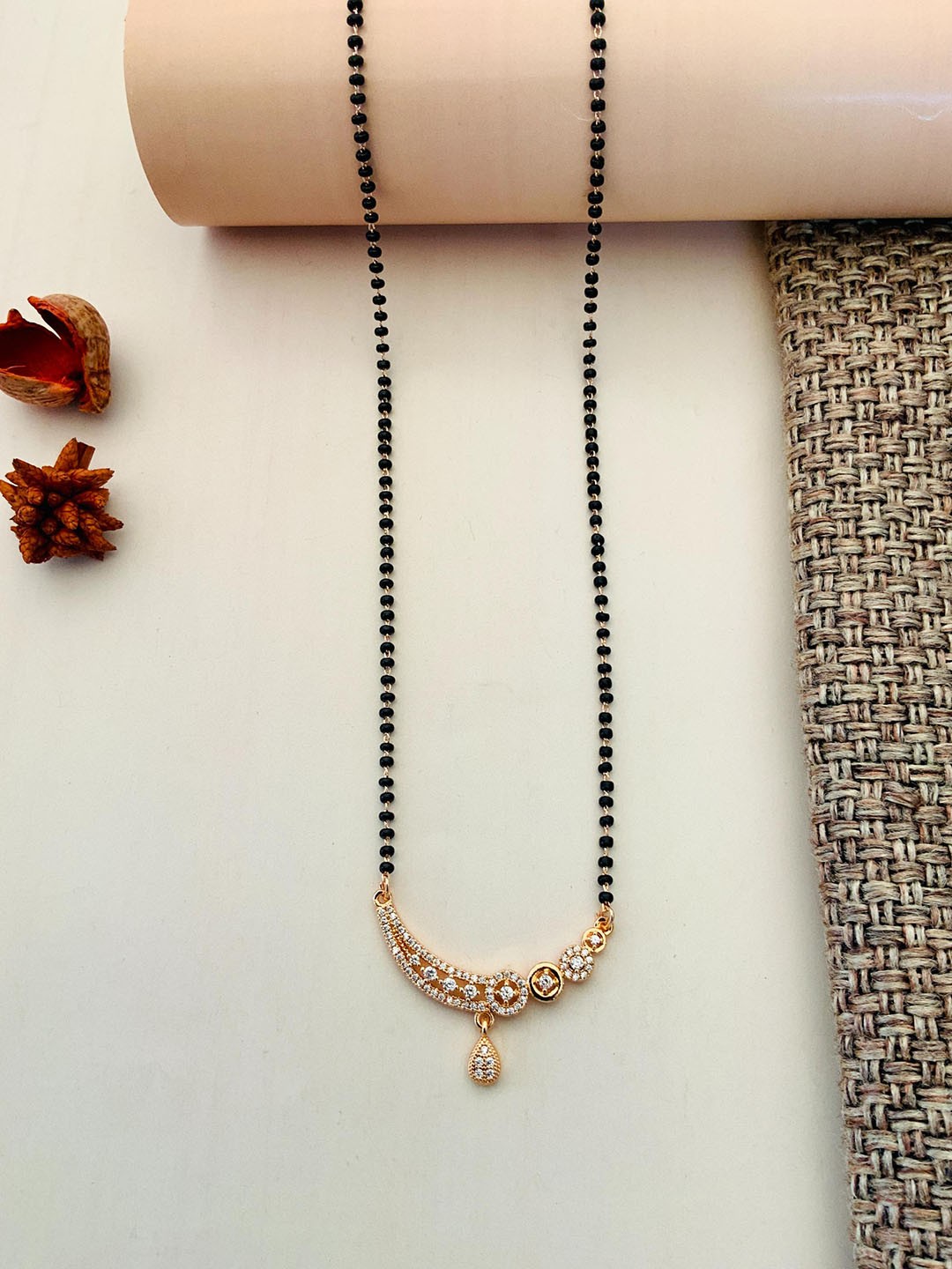 

ABDESIGNS Rose Gold-Plated American Diamond-Studded & Beaded Mangalsutra