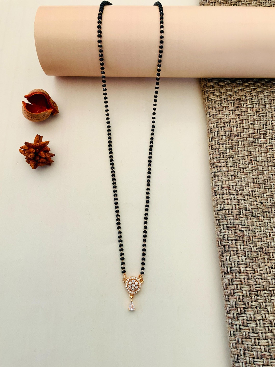 

ABDESIGNS Rose Gold-Plated Artificial Stones and Beads Mangalsutra
