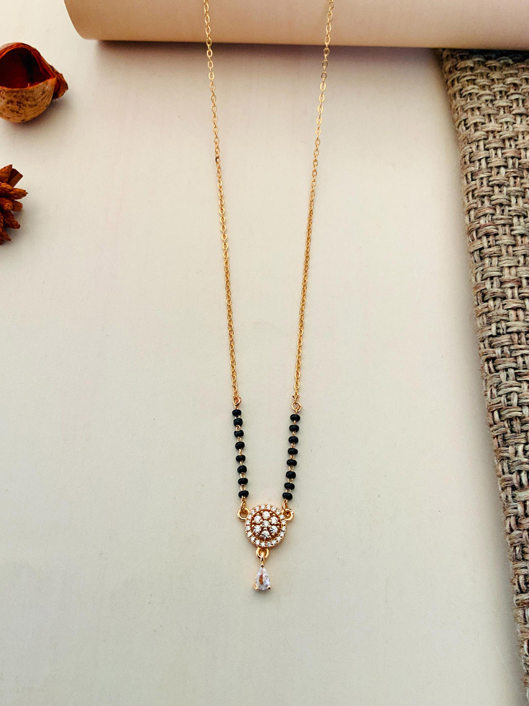 

ABDESIGNS Rose Gold-Plated American Diamond-Studded Beads Mangalsutra