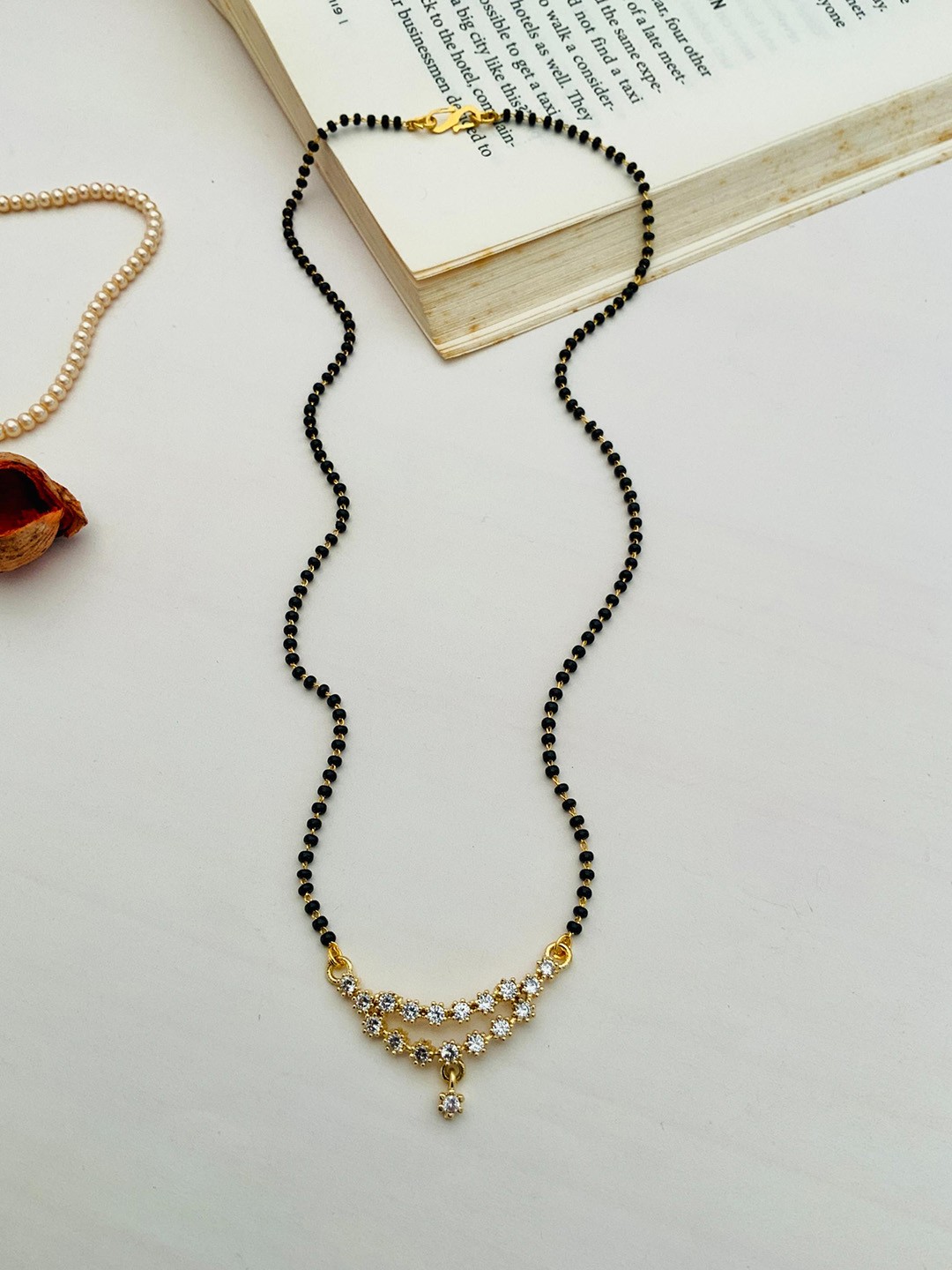 

ABDESIGNS Gold-Plated American Diamond-Studded and Beads Mangalsutra