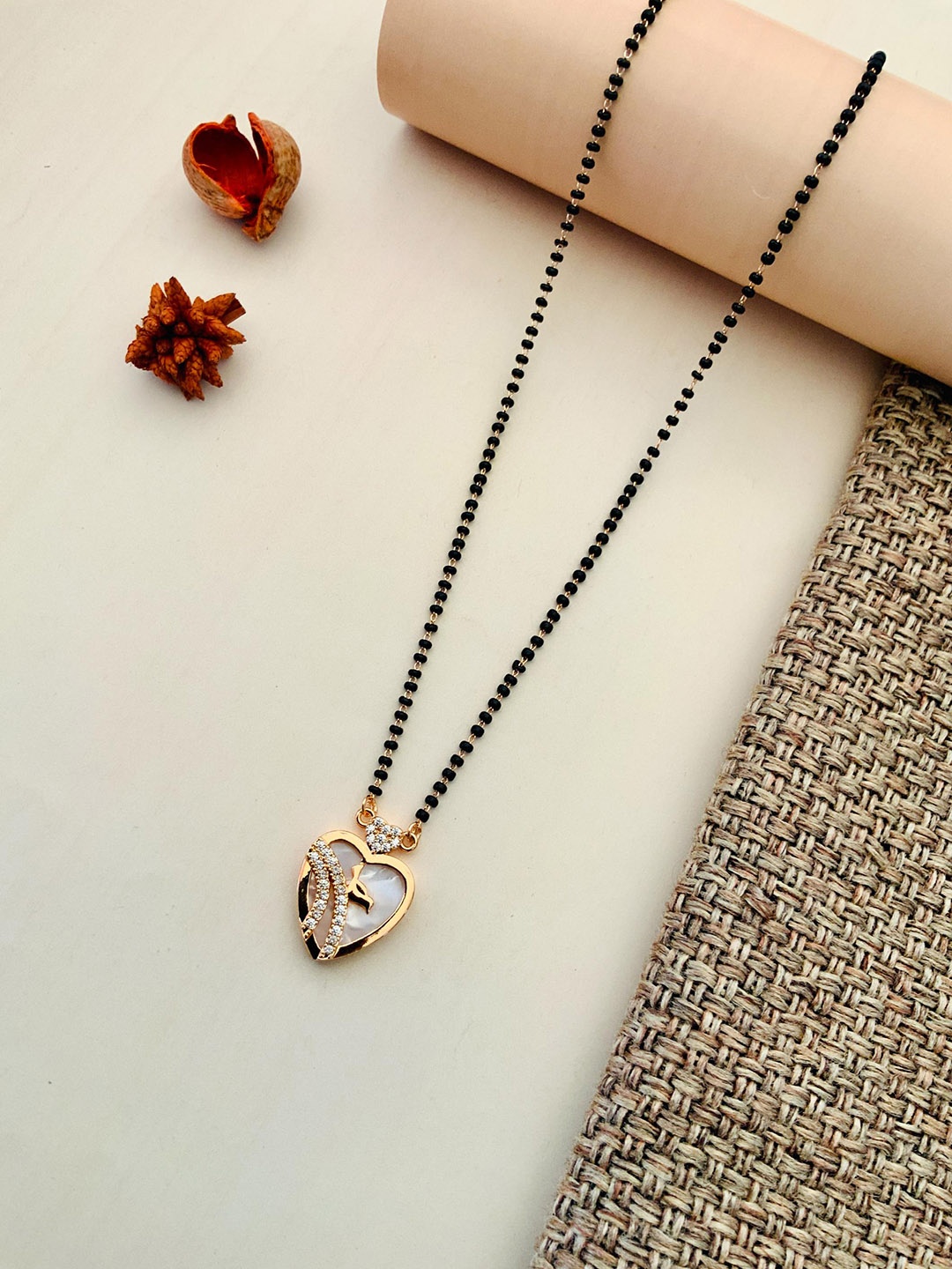 

ABDESIGNS Rose Gold-Plated American Diamond-Studded & Beaded Mangalsutra