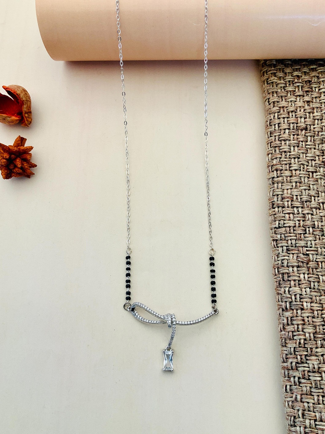 

ABDESIGNS Silver-Plated AD-Studded & Beaded Mangalsutra