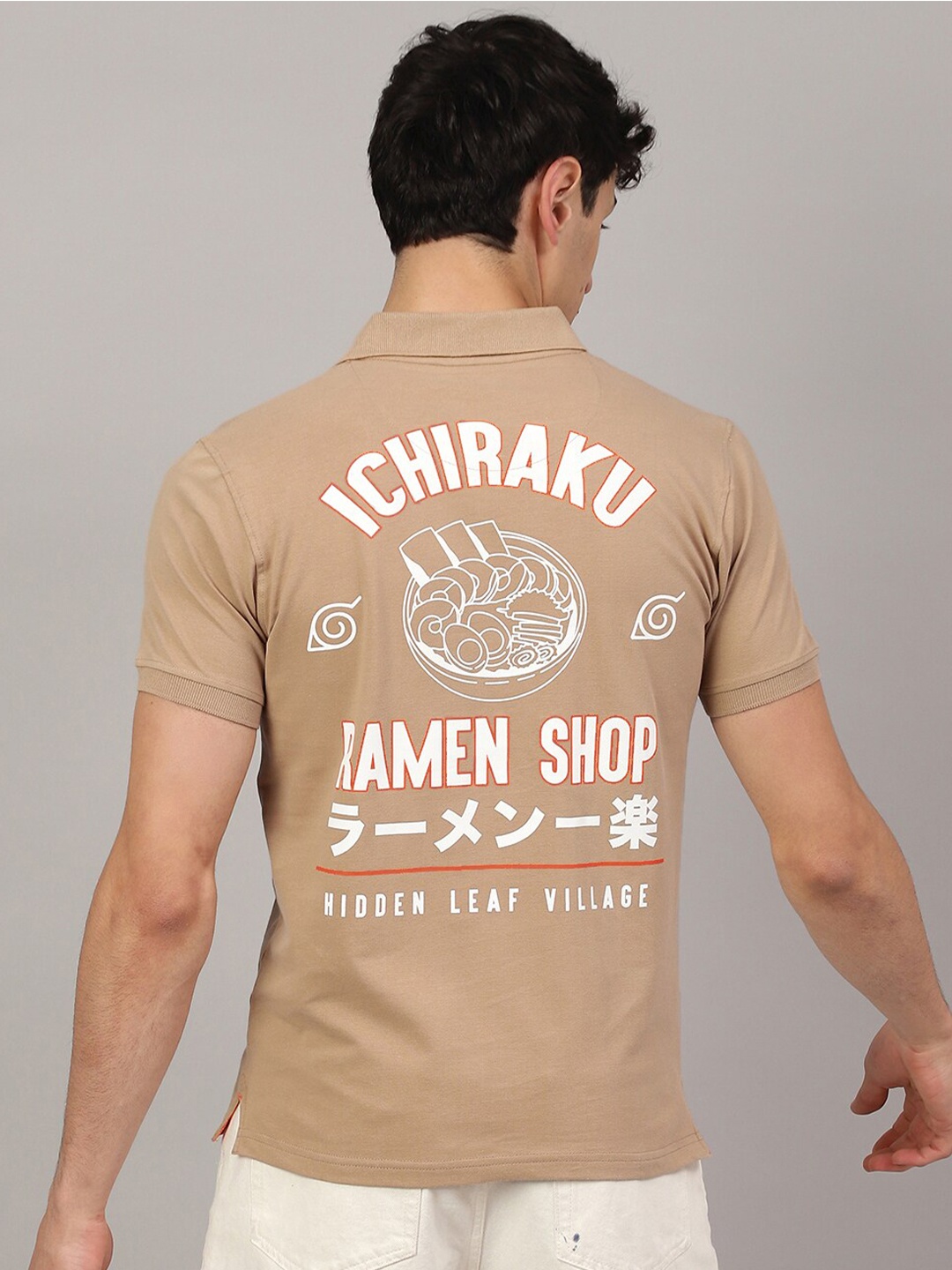 

Free Authority Naruto Printed Polo Collar Pure Cotton T-shirt, Beige