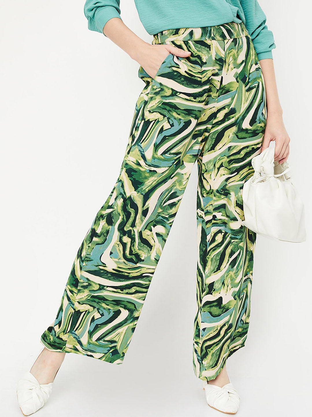 

max Women Abstract Printed Mid Rise Parallel Trouser, Green