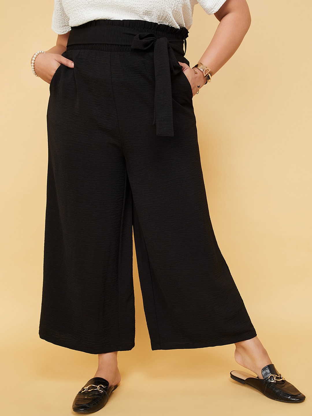

max Plus Size Women Mid Rise Parallel Trousers, Black
