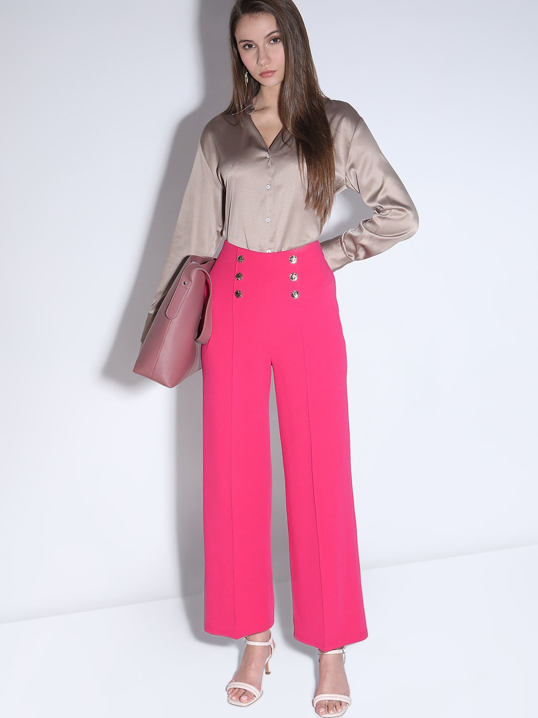 

Vero Moda Women Straight Fit High-Rise Trousers, Pink
