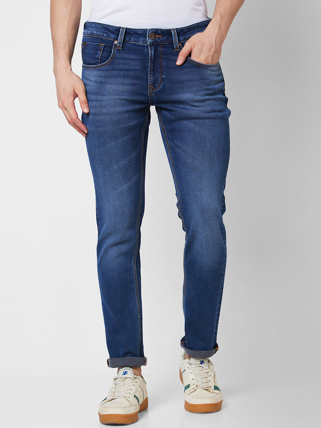 

SPYKAR Men Skinny Fit Low-Rise Heavy Fade Stretchable Jeans, Blue