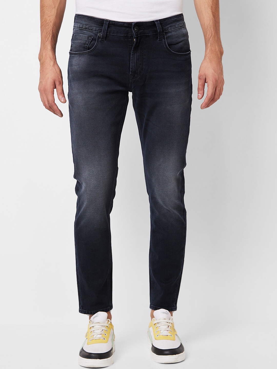 

SPYKAR Men Mid Rise Slim Fit Heavy Fade Cotton Jeans, Black