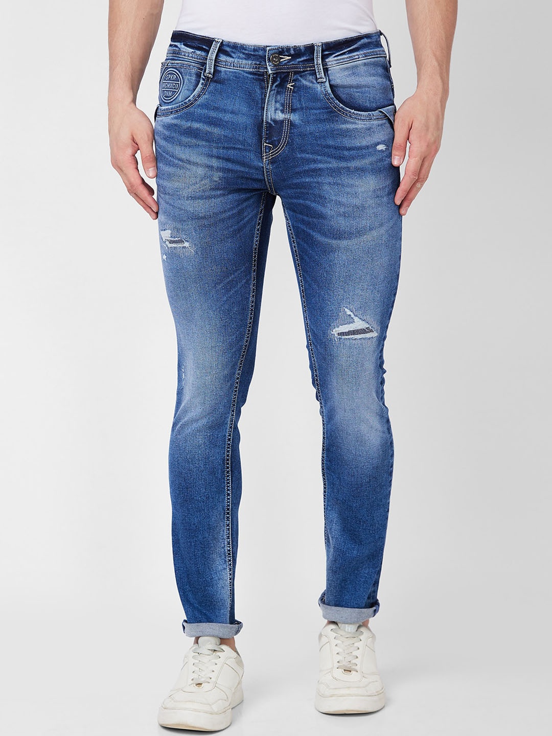 

SPYKAR Men Slim Fit Mildly Distressed Heavy Fade Stretchable Jeans, Blue