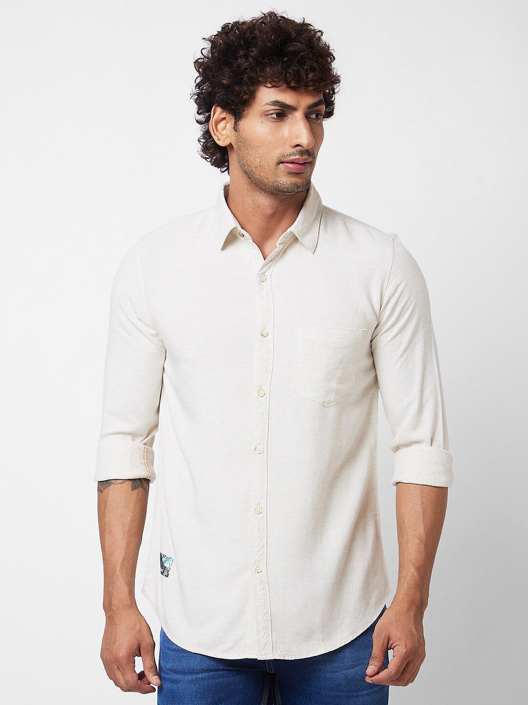 

SPYKAR Spread Collar Opaque Casual Shirt, White