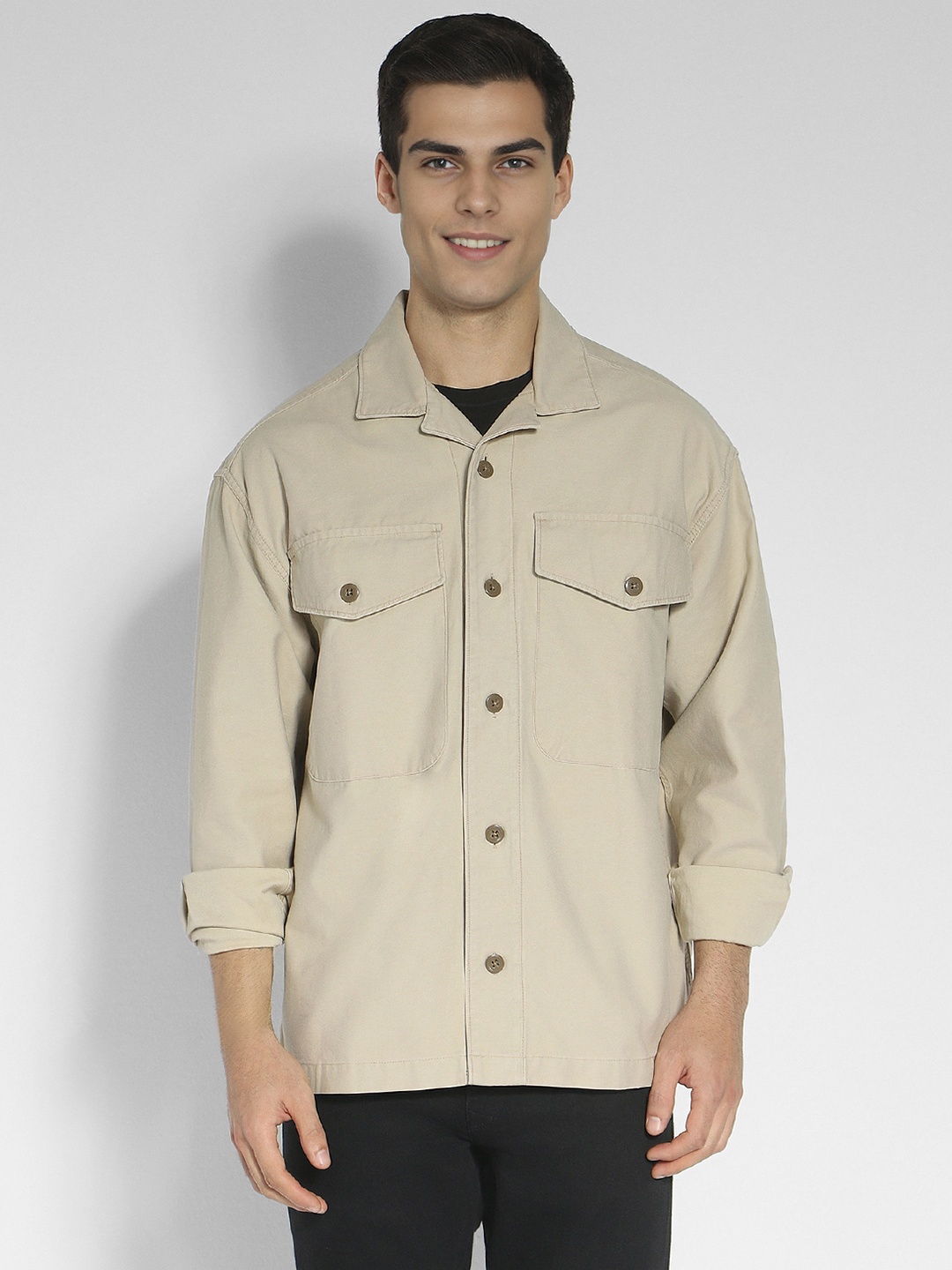 

AMERICAN EAGLE OUTFITTERS Straight Pocket Detailing Casual Shirt Jacket, Khaki