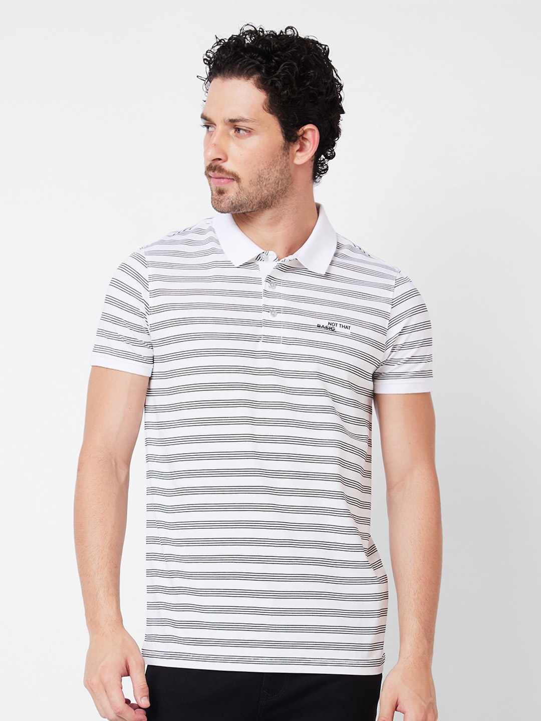 

SPYKAR Horizontal Striped Polo Collar Slim Fit Cotton Casual T-shirt, White