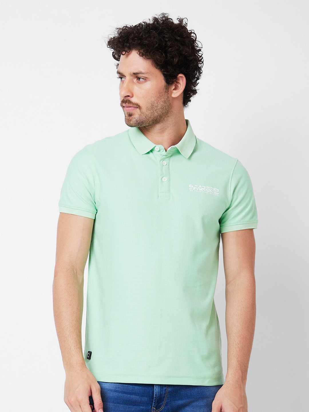 

SPYKAR Polo Collar Half Sleeves Slim Fit Cotton Casual T-shirt, Green