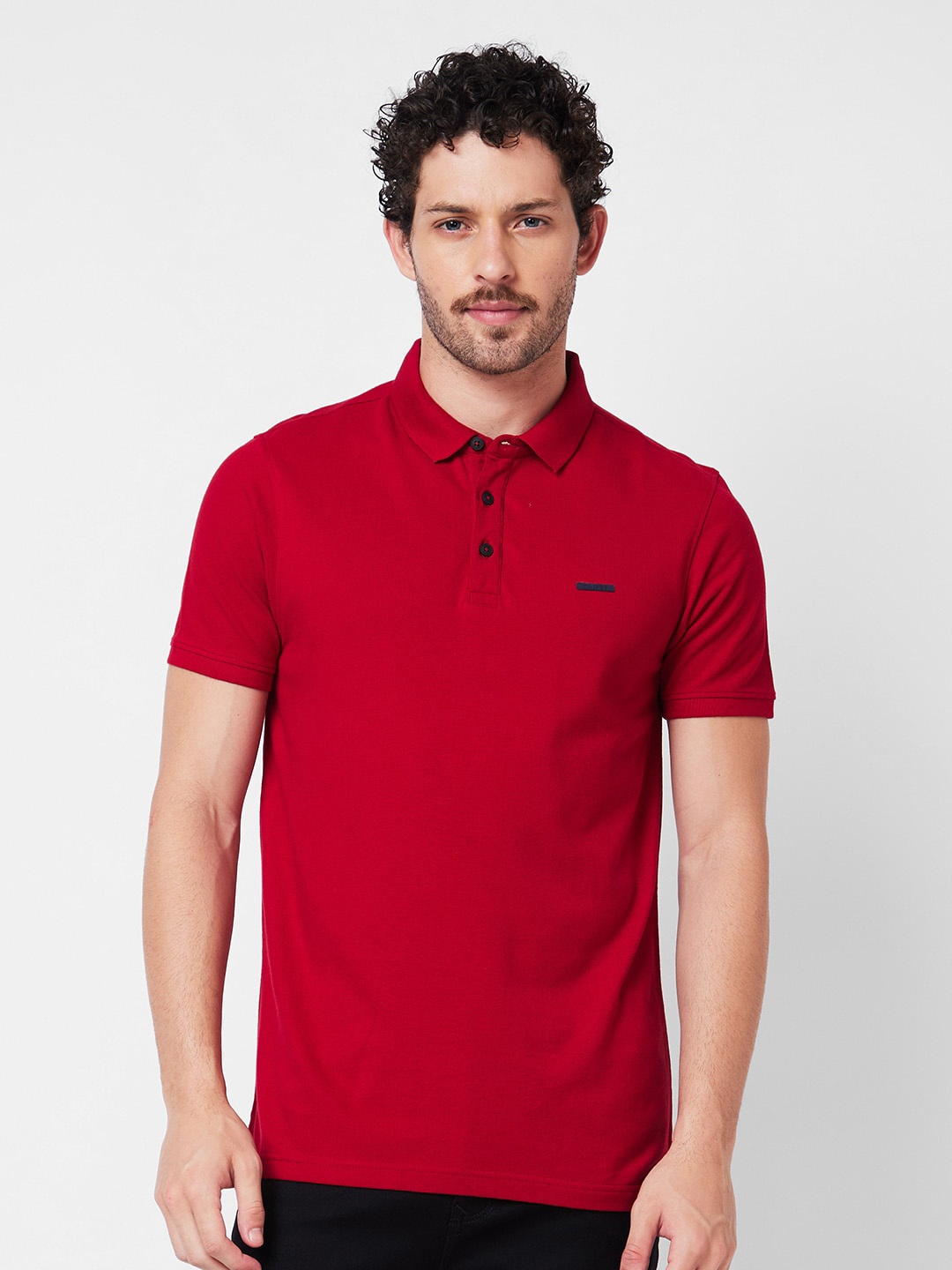 

SPYKAR Polo Collar Half Sleeves Slim Fit Cotton T-shirt, Red