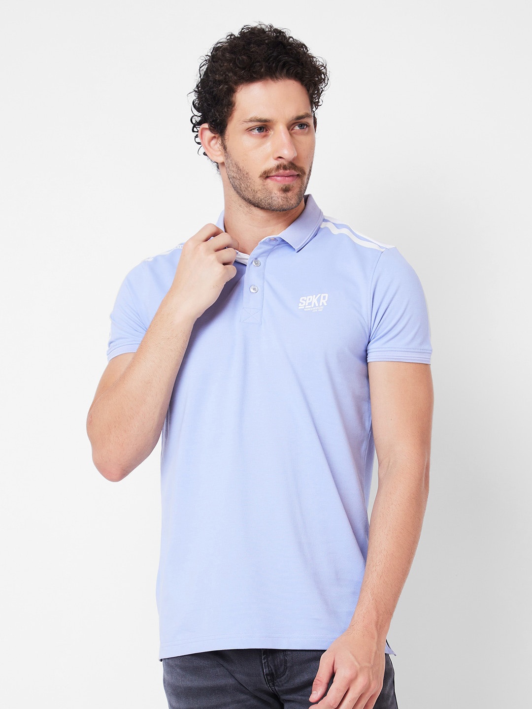

SPYKAR Typography Printed Polo Collar Slim Fit Cotton Casual T-shirt, Blue