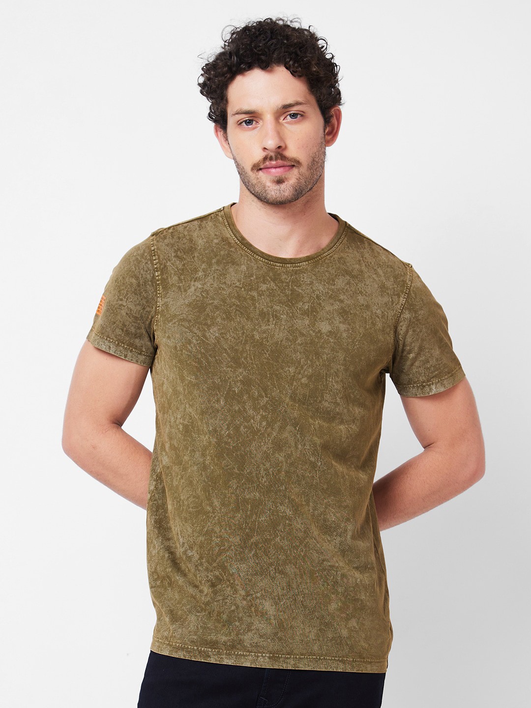 

SPYKAR Abstract Printed Round Neck Half Sleeves Slim Fit Cotton T-shirt, Green