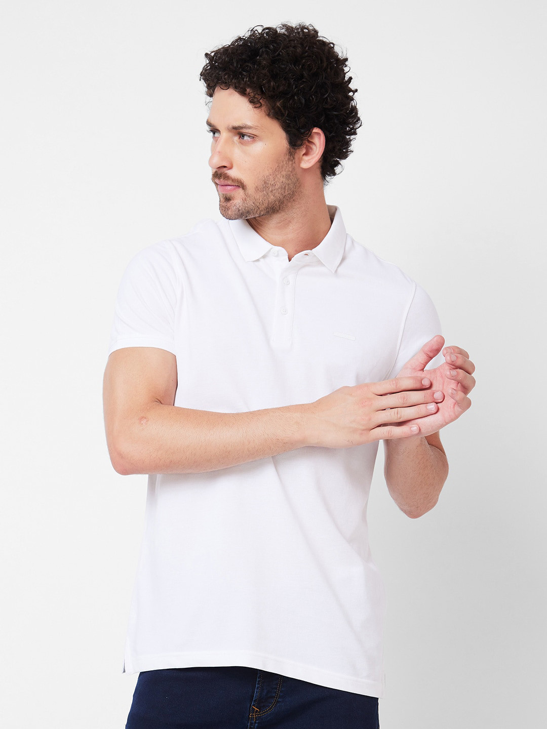 

SPYKAR Polo Collar Half Sleeves Slim Fit Cotton T-shirt, White