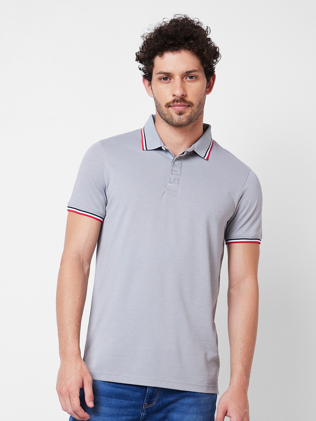 

SPYKAR Polo Collar Half Sleeves Slim Fit Cotton T-shirt, Grey