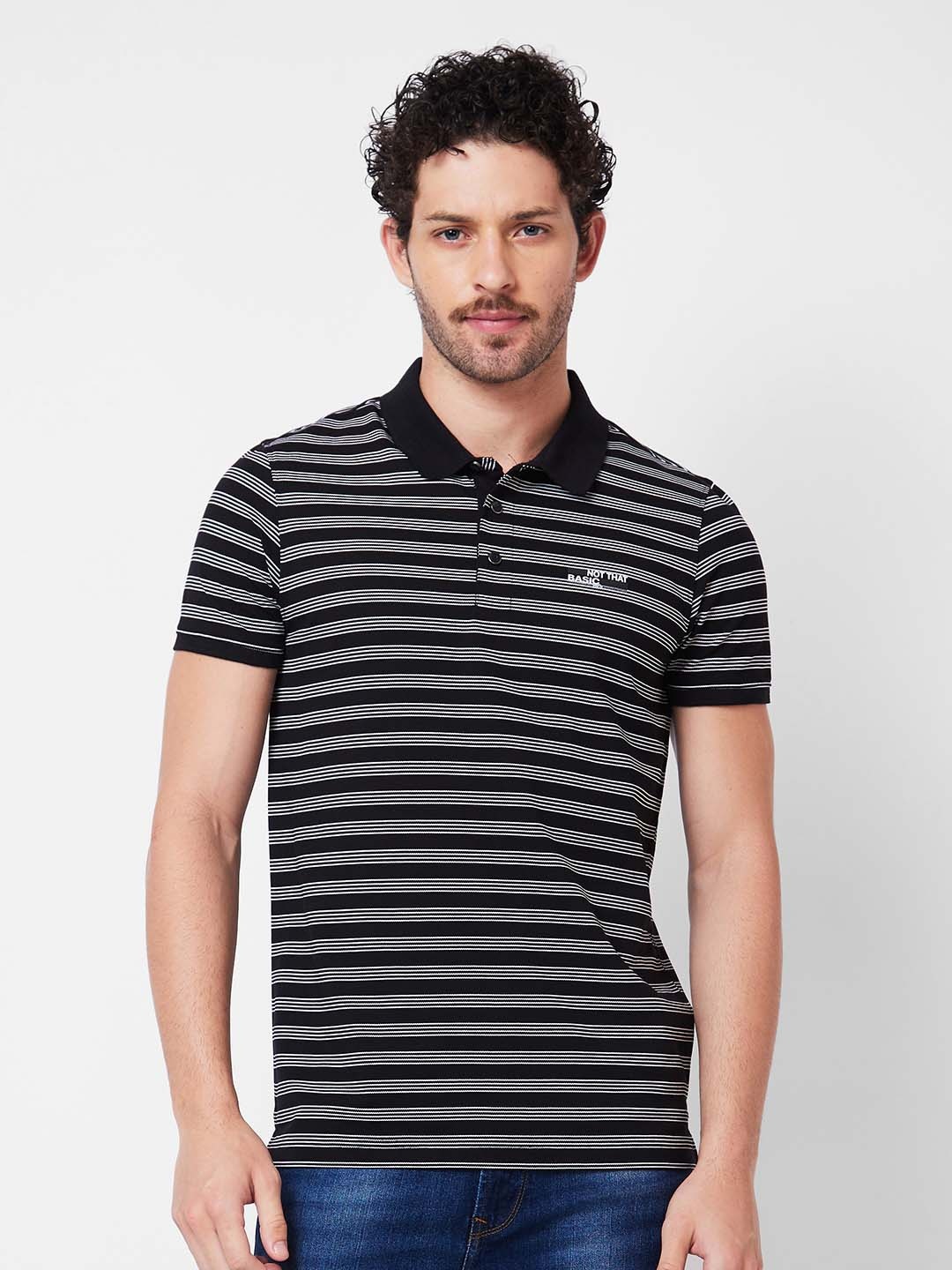 

SPYKAR Typography Printed Round Neck Slim Fit Cotton Casual T-shirt, Black