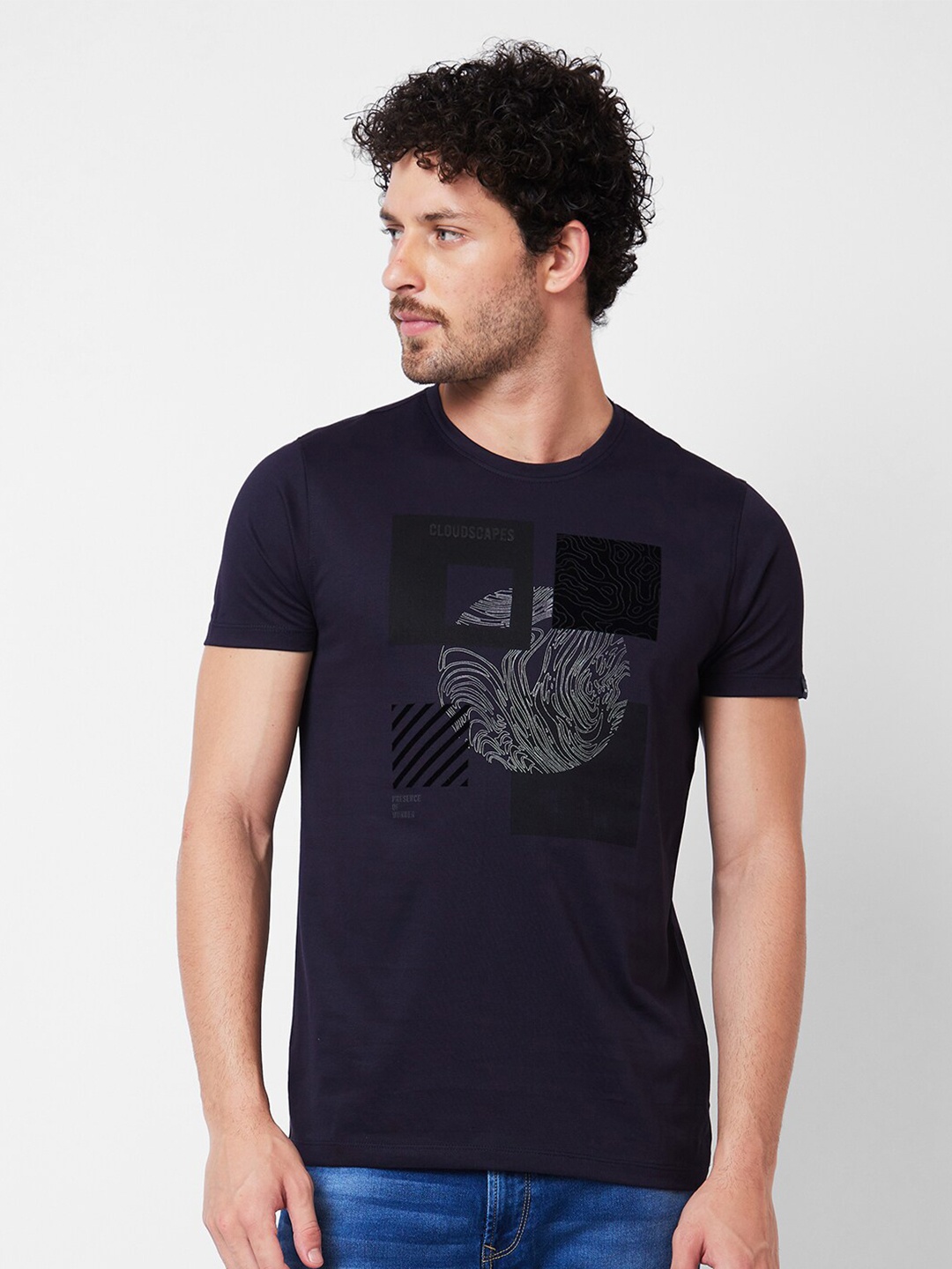 

SPYKAR Graphic Printed Cotton Slim Fit T-shirt, Blue