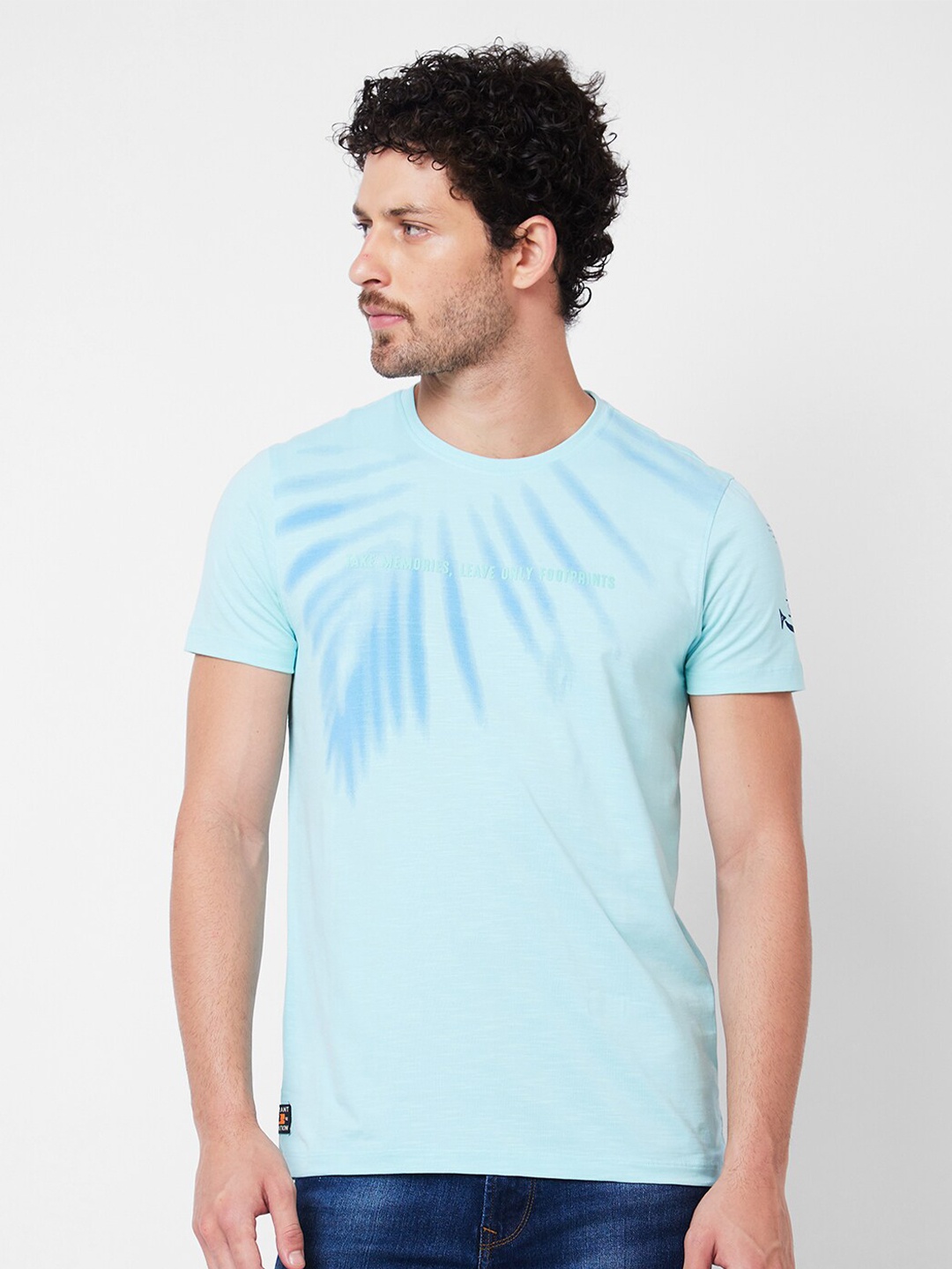 

SPYKAR Abstract Printed Cotton Slim Fit T-shirt, Blue
