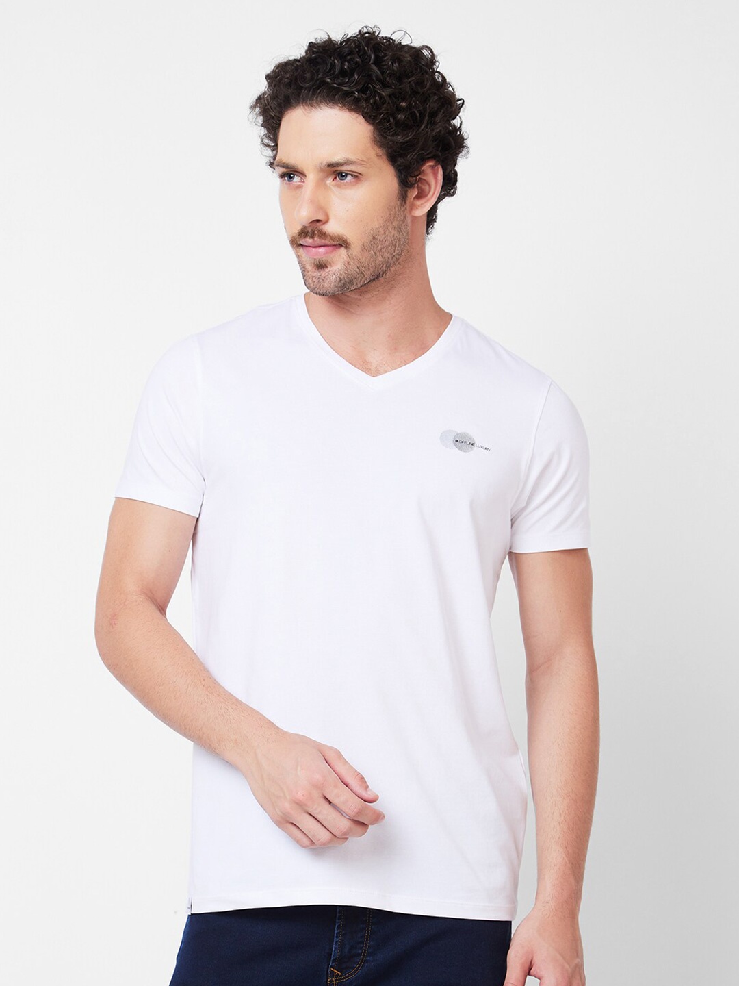 

SPYKAR V-Neck Cotton Slim Fit T-shirt, White