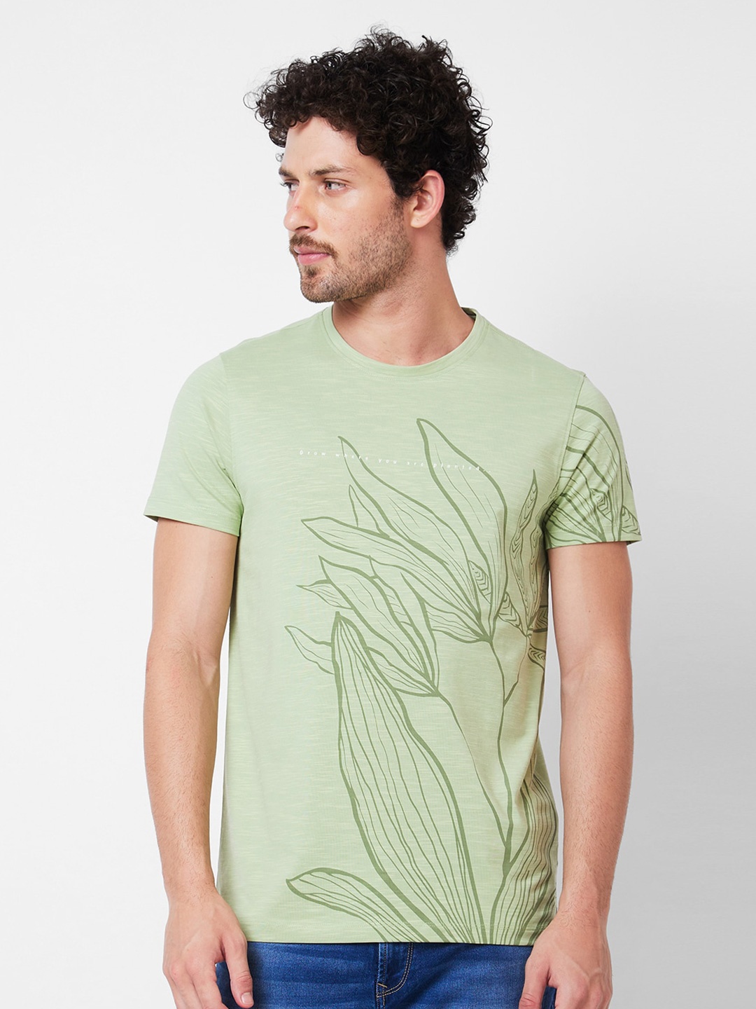 

SPYKAR Graphic Printed Cotton Slim Fit T-shirt, Green