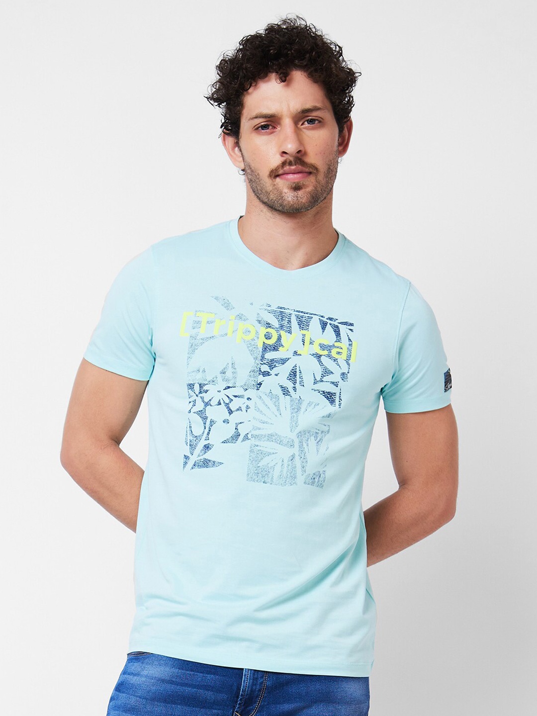 

SPYKAR Typography Printed Cotton Slim Fit T-shirt, Blue