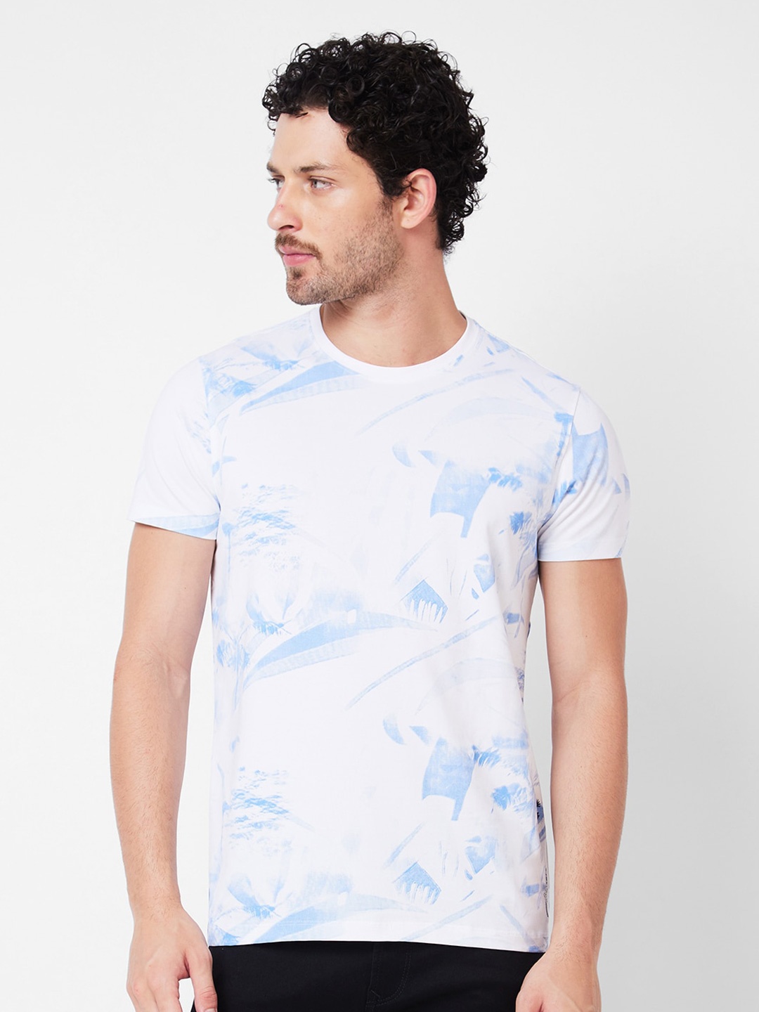 

SPYKAR Abstract Printed Cotton Slim Fit T-shirt, White