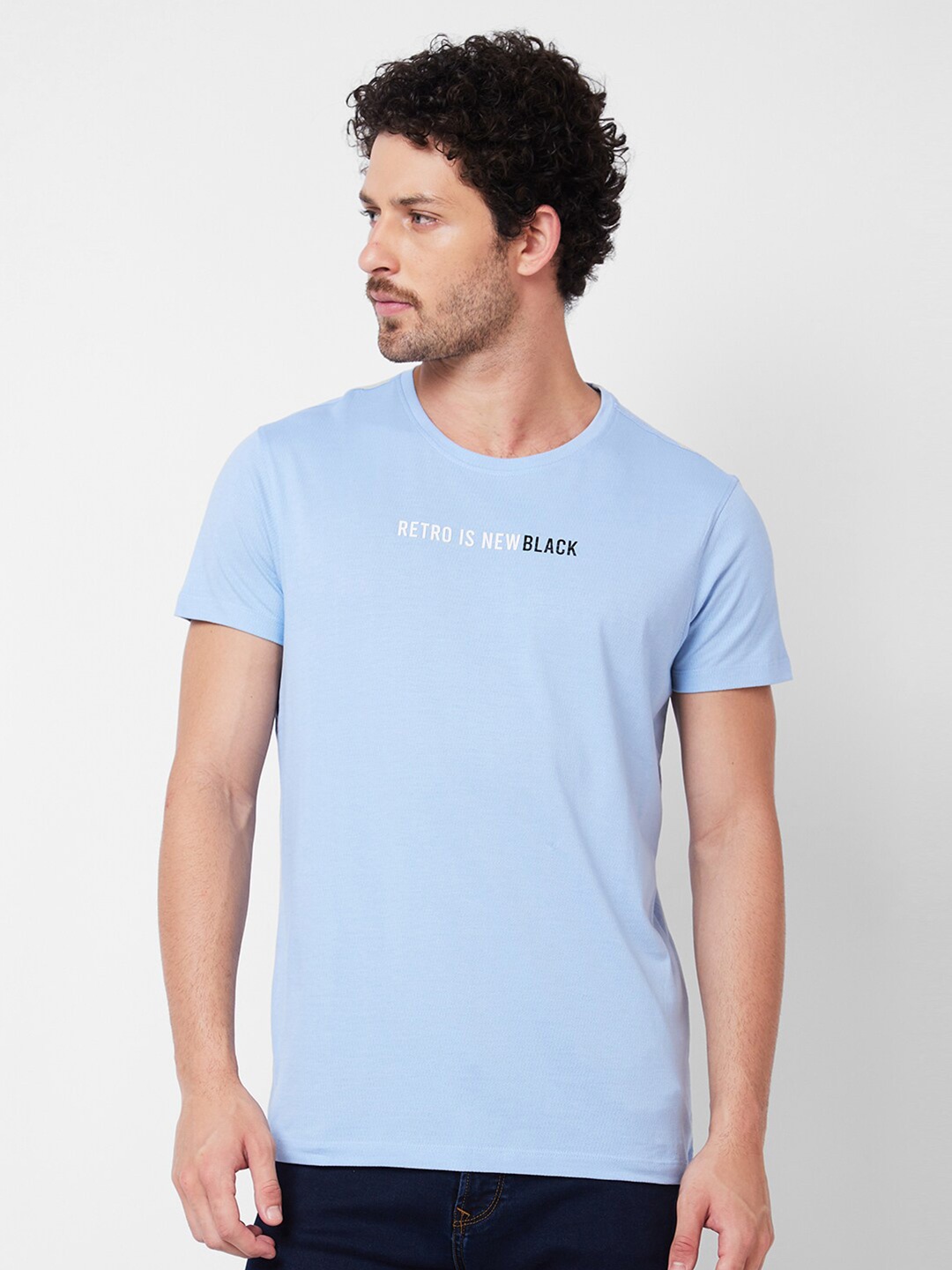 

SPYKAR Round Neck Typography Cotton Slim Fit T-shirt, Blue