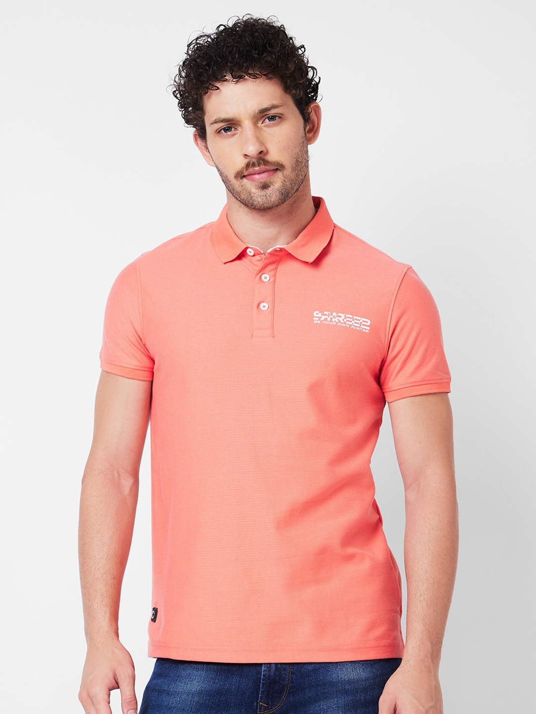 

SPYKAR Polo Collar Cotton Slim Fit T-shirt, Pink