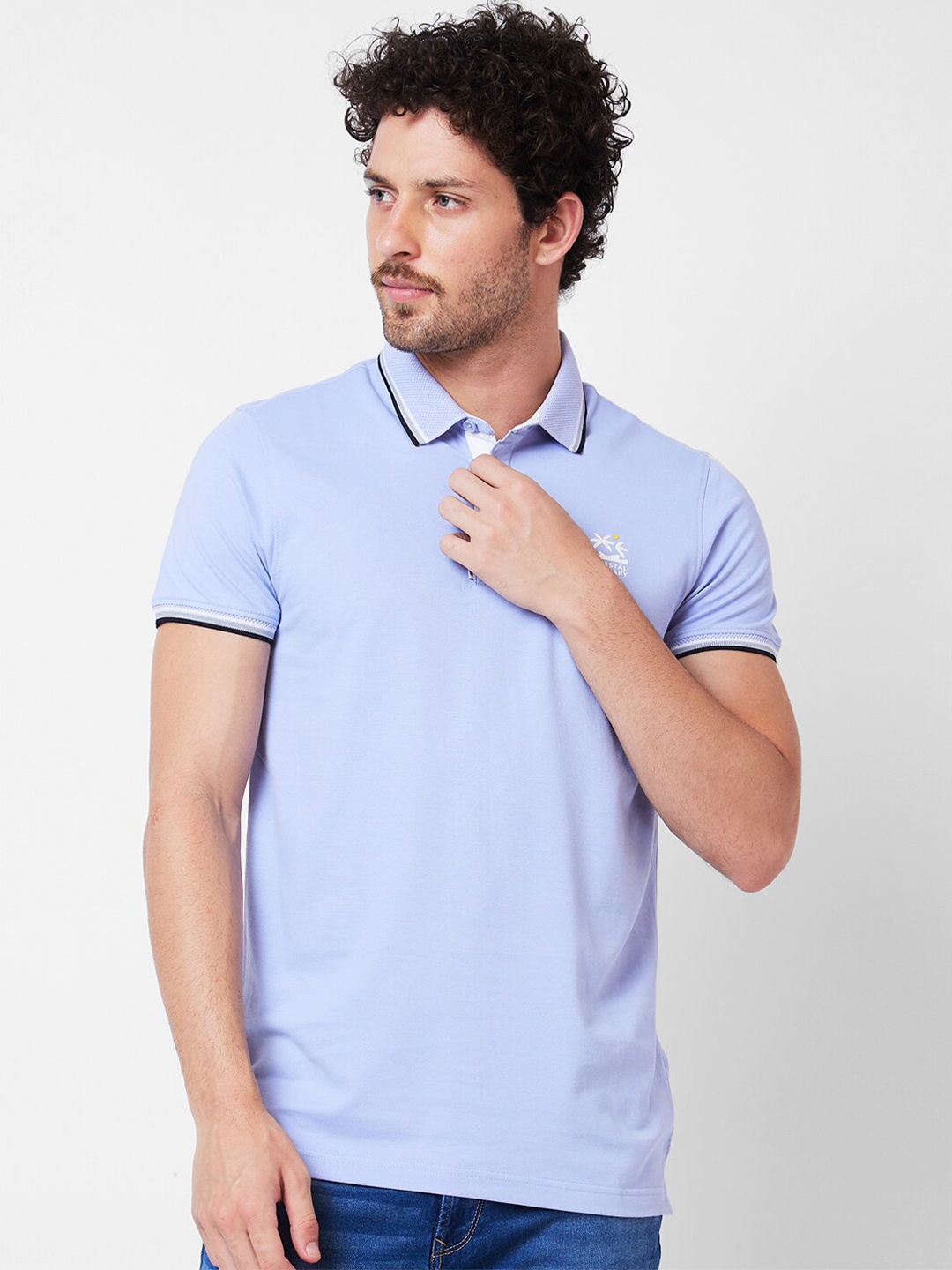 

SPYKAR Polo Collar Cotton Slim Fit T-shirt, Blue