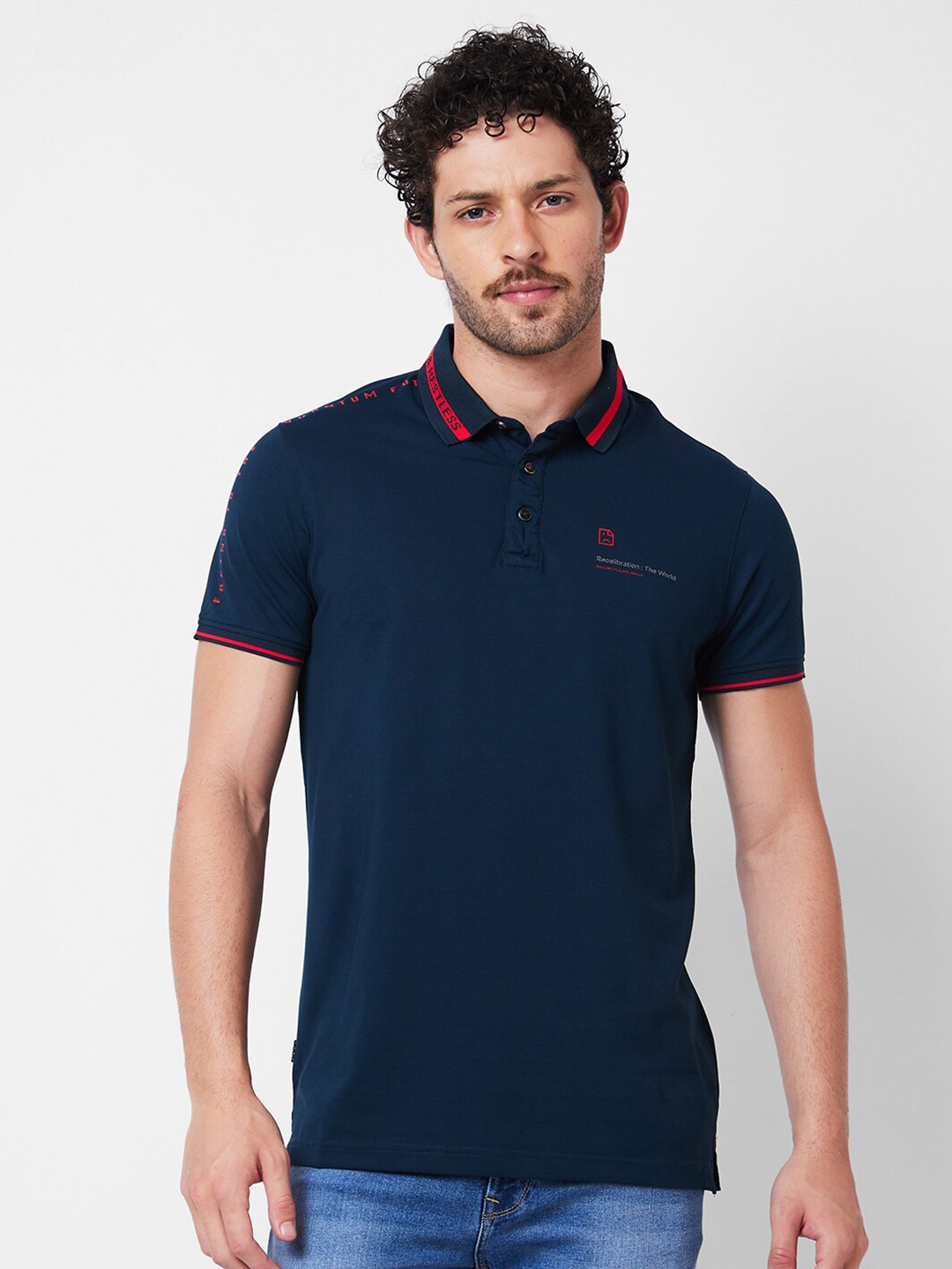 

SPYKAR Polo Collar Applique Cotton Slim Fit T-shirt, Blue
