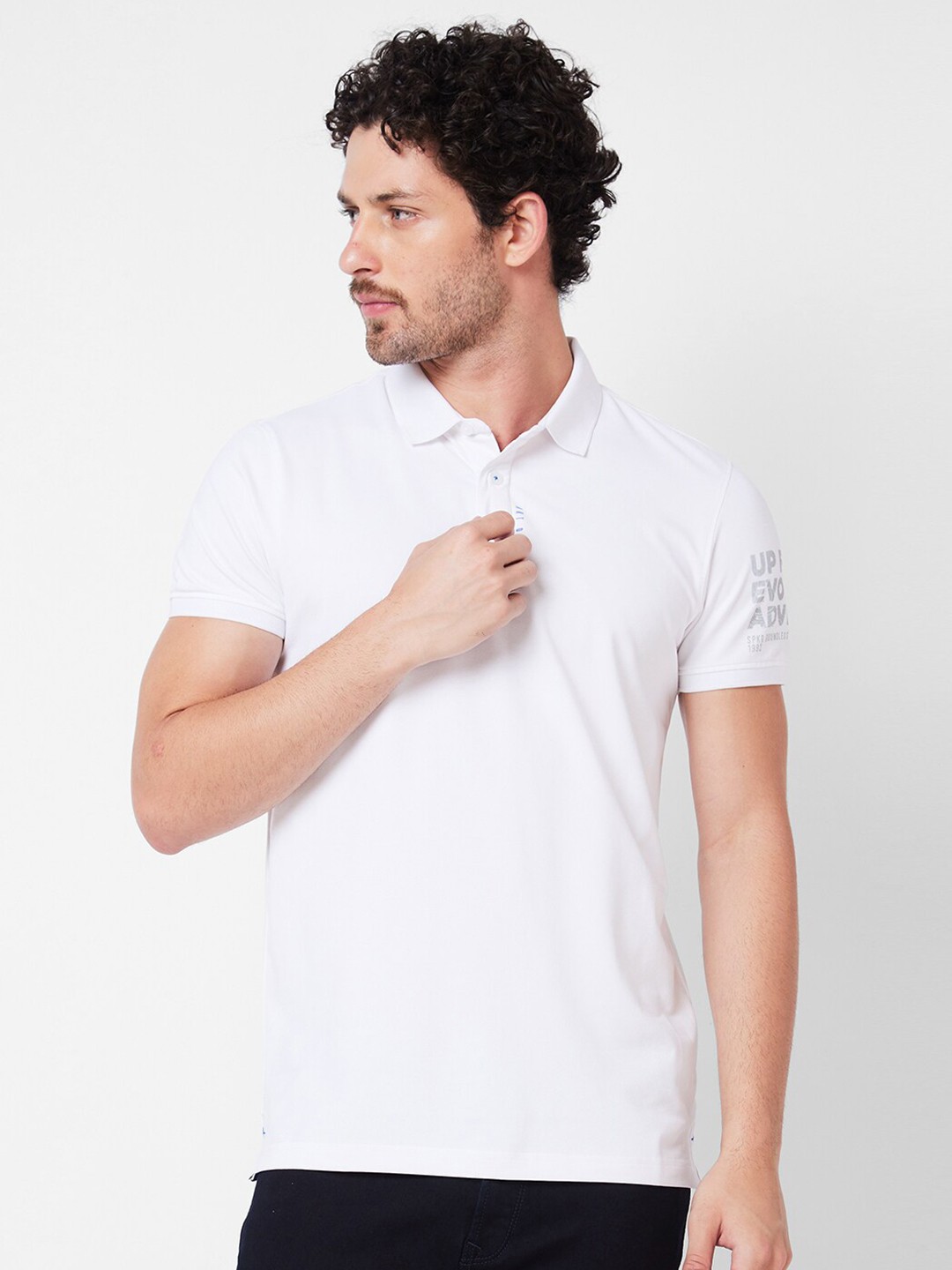 

SPYKAR Polo Collar Applique Cotton Slim Fit T-shirt, White
